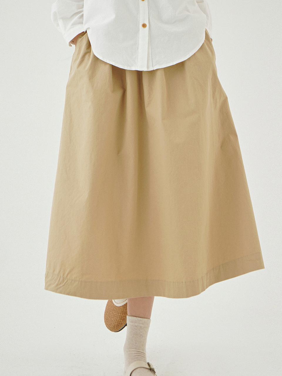 CHIQUITA Chino Shirring Cotton Skirt (Beige) (231401SBE)
