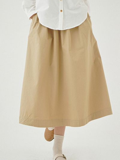 CHIQUITA Chino Shirring Cotton Skirt (Beige) (231401SBE)