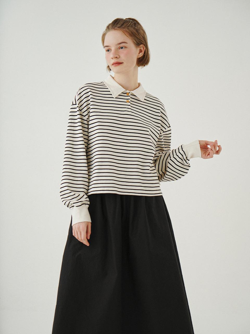 CHIQUITA Collar Short Sweatshirt (Stripe) (231602TIV) [Ivory]