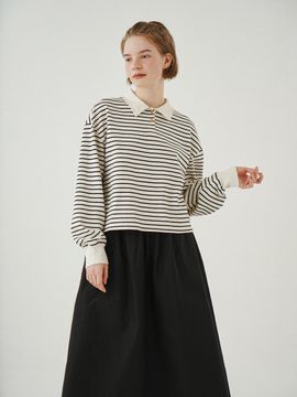CHIQUITA Collar Short Sweatshirt (Stripe) (231602TIV) [Ivory]