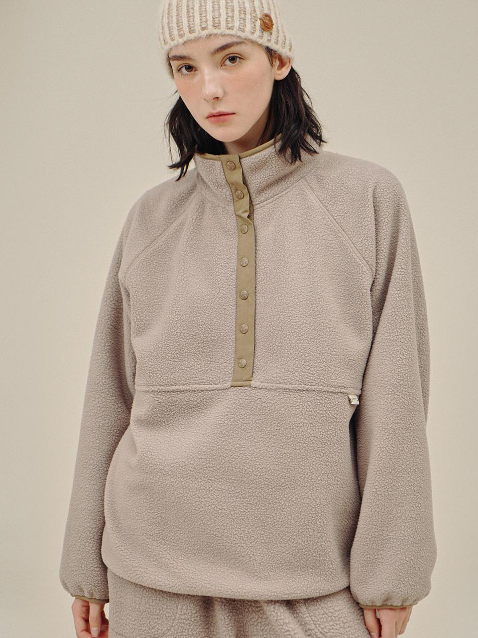 CHIQUITA Fleece Solid Pullover Sweatshirt [Beige] (234606SBE)