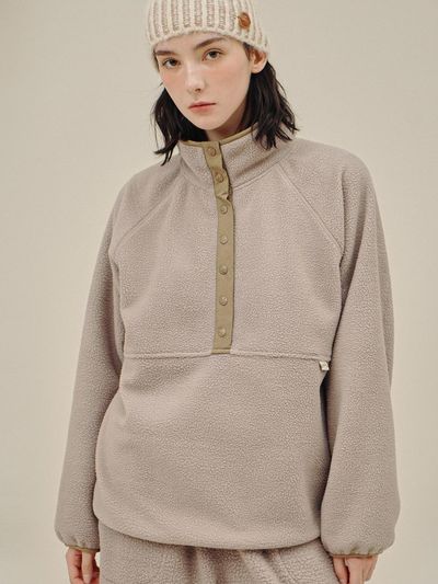 CHIQUITA Fleece Solid Pullover Sweatshirt [Beige] (234606SBE)