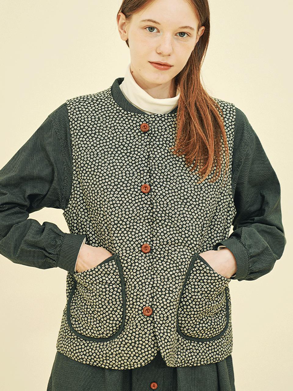 CHIQUITA Quilted Floral Cotton Vest [Green] (243103FGN)