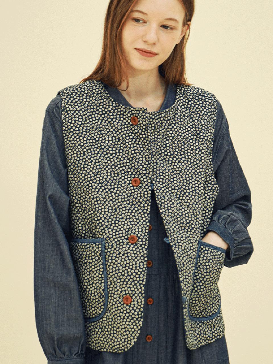 CHIQUITA Quilted Floral Cotton Vest [Navy] (243103FNV)