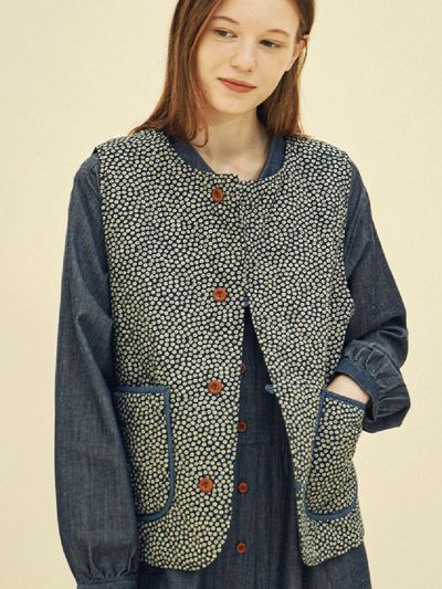 CHIQUITA Quilted Floral Cotton Vest [Navy] (243103FNV)