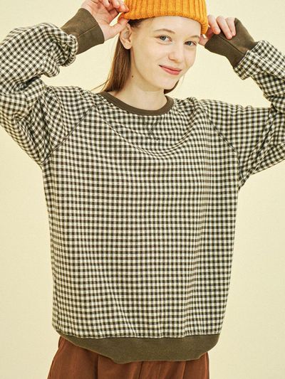 CHIQUITA Raglan Check Sweatshirt [Khaki] (243603CKH)