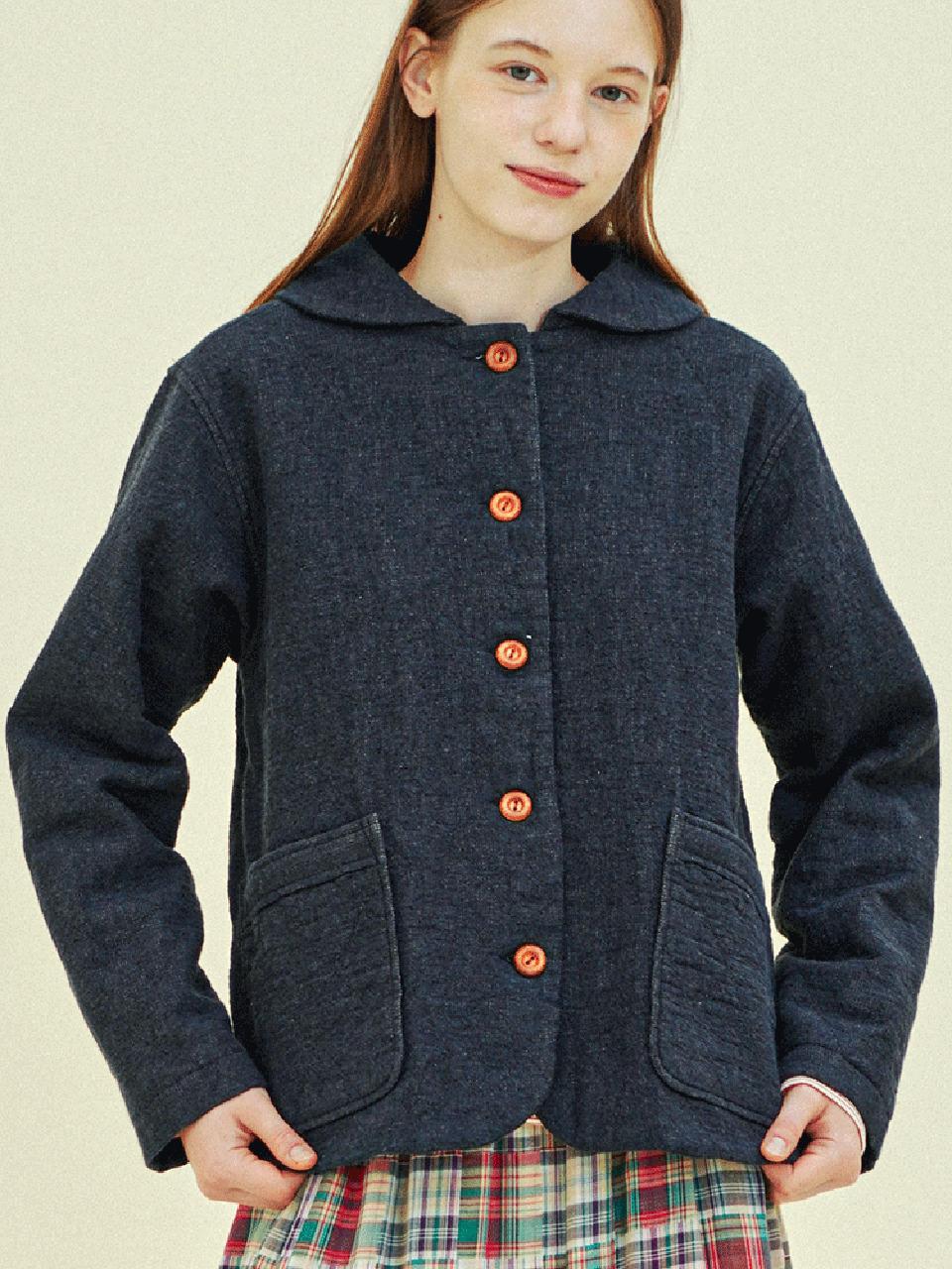 CHIQUITA Round Collar Cotton Quilted Jacket [Navy] (243104SNV)