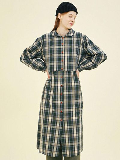 CHIQUITA Shirt Check Maxi Dress [Green] (243201CGN)