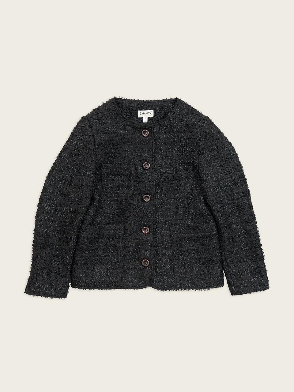 CHIQUITA Tweed Round Neck Slim Loose Jacket [Black] (251101SBK)