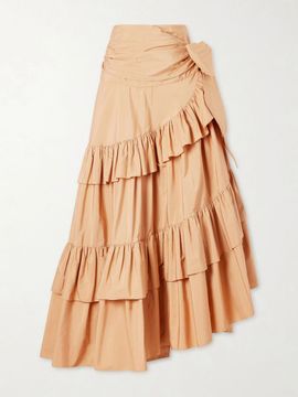 CHLOÉ Bow-detailed ruffled organic cotton-poplin midi skirt