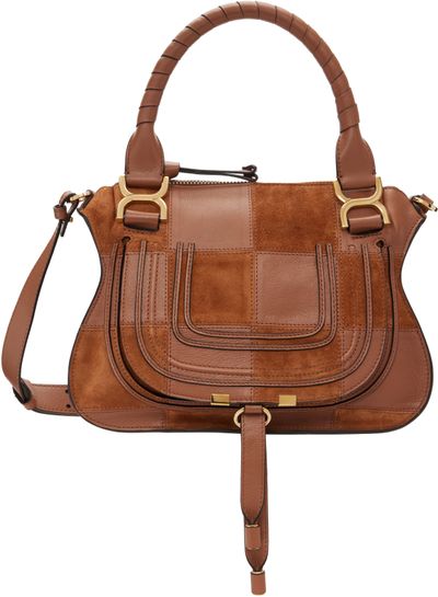 Chloé Chloé Brown Grained & Suede Leather Small Marcie Shoulder Bag