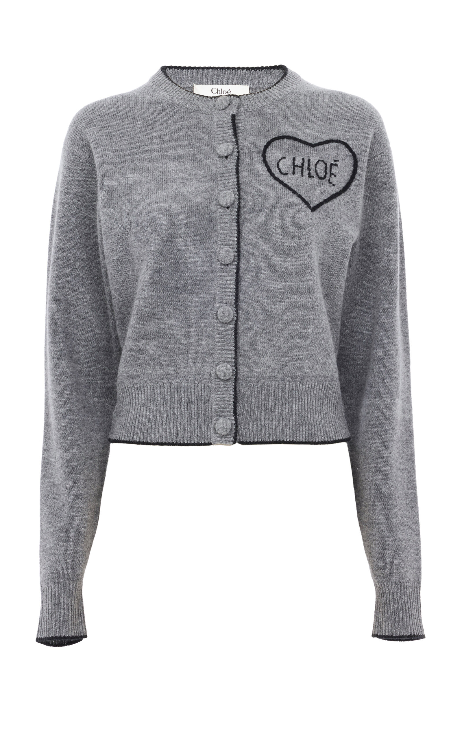 Chloé Chloé CashmereWool LogoDetailed Ribbed Knit Cardigans Grey XS