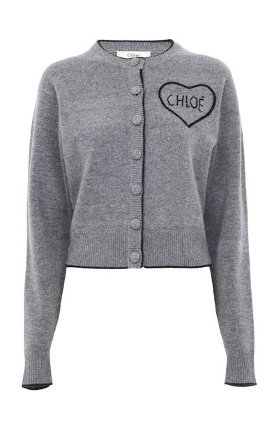 Chloé Chloé CashmereWool LogoDetailed Ribbed Knit Cardigans Grey XS