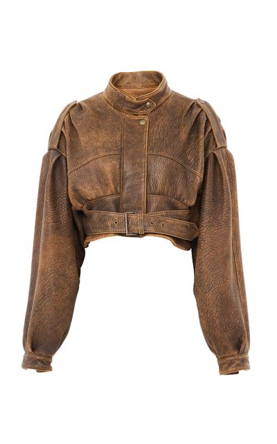 Chloé Chloé Crinkled Leather Bomber Jacket Brown FR 36
