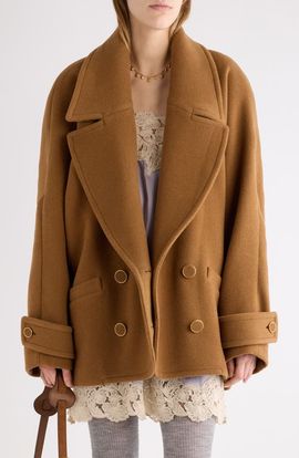 Chloé Chloé Double Breasted Virgin Wool Herringbone Coat