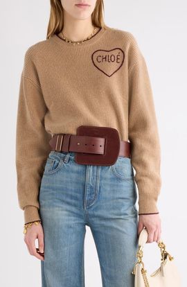 Chloé Chloé Embroidered Logo Heart Wool & Cashmere Sweater