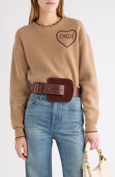 Chloé Chloé Embroidered Logo Heart Wool & Cashmere Sweater