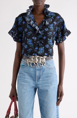 Chloé Chloé Folk Print Silk Crêpe de Chine Top