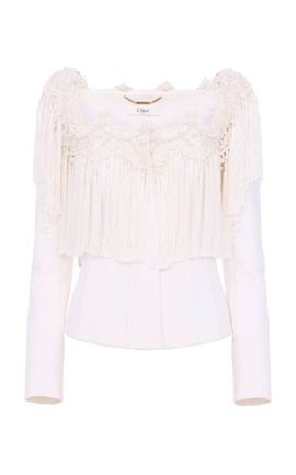 Chloé Chloé Fringed Wool OffTheShoulder Jacket