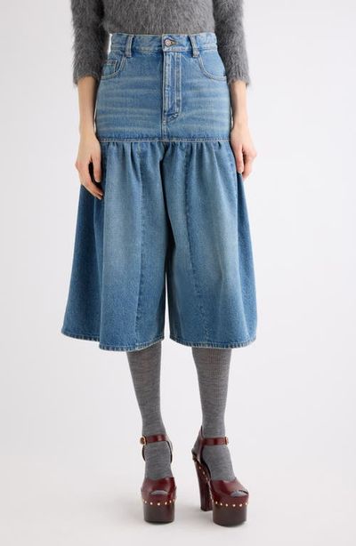 Chloé Chloé Gathered High Waist Denim Midi Skirt