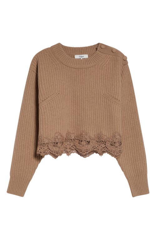 Chloé Chloé Guipure Lace Hem Wool & Cashmere Crop Sweater