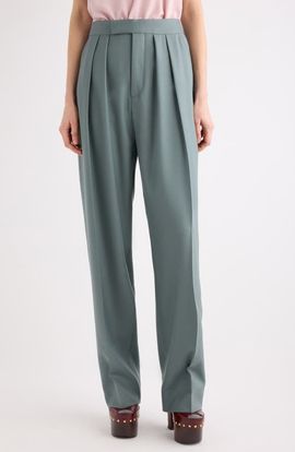 Chloé Chloé High Waist Wool Gabardine Tapered Cuff Wide Leg Pants