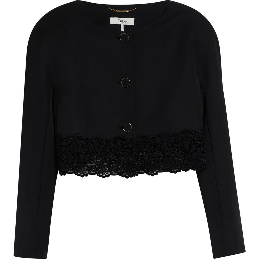 Chloé Chloé Lace Trim Crop Wool Grain de Poudre Jacket