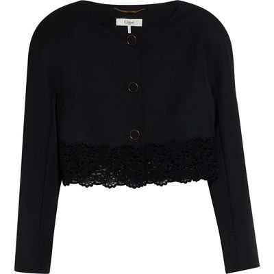 Chloé Chloé Lace Trim Crop Wool Grain de Poudre Jacket