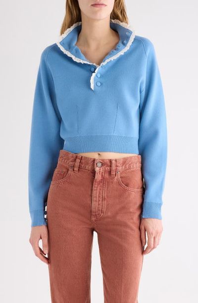 Chloé Chloé Lace Trim Half Placket Wool Sweater
