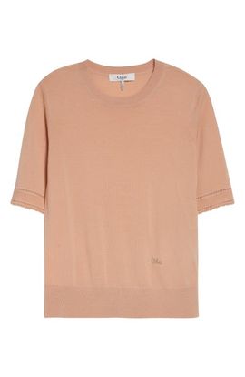 Chloé Chloé Lace Trim Short Sleeve Wool Sweater