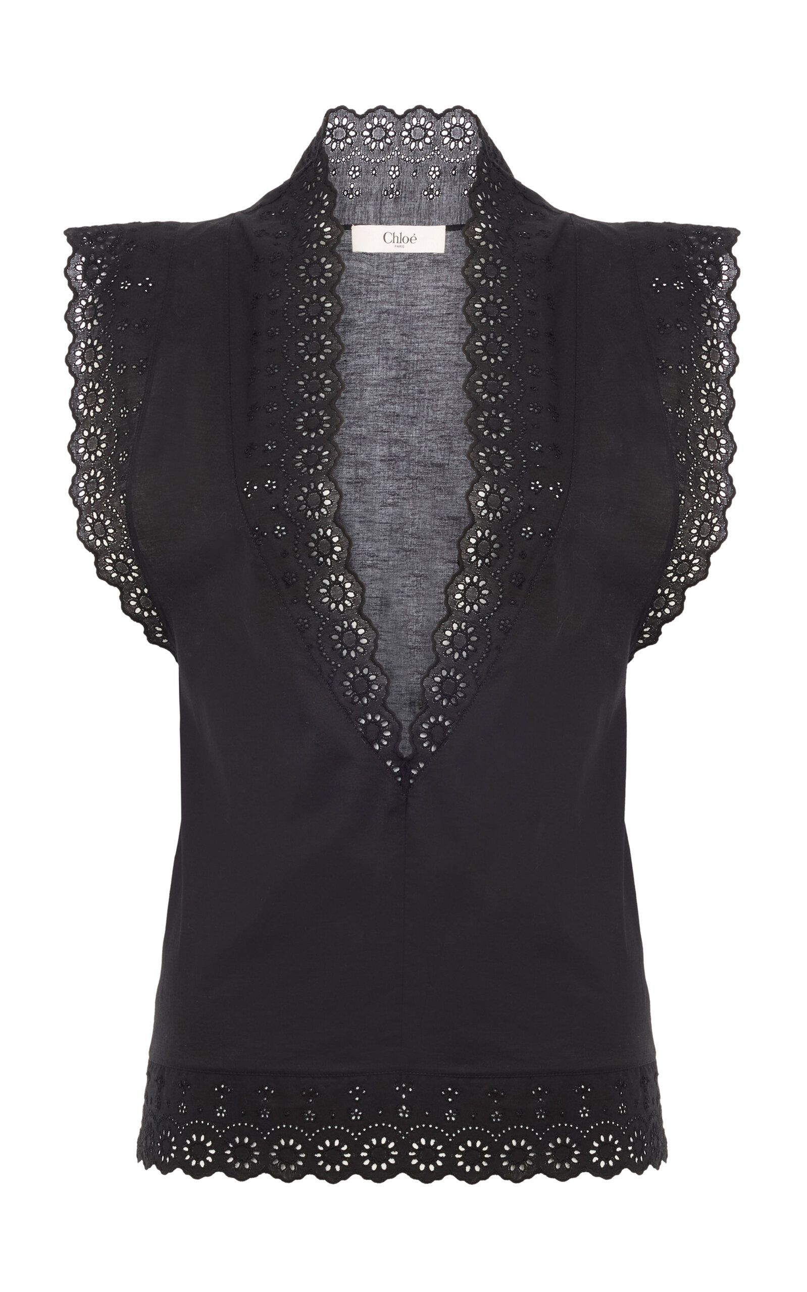 Chloé Chloé LaceTrimmed Plunged Cotton Top