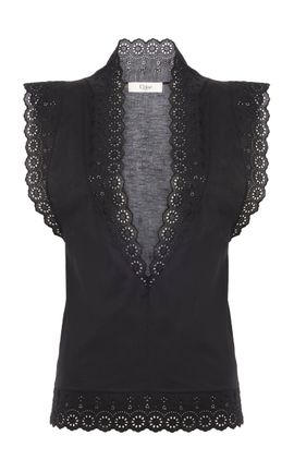 Chloé Chloé LaceTrimmed Plunged Cotton Top