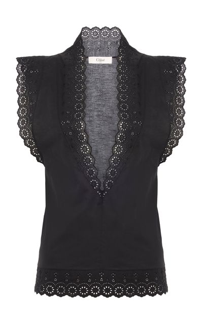 Chloé Chloé LaceTrimmed Plunged Cotton Top
