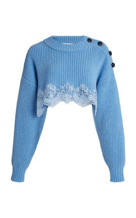 Chloé Chloé LaceTrimmed Wool Cropped Sweater
