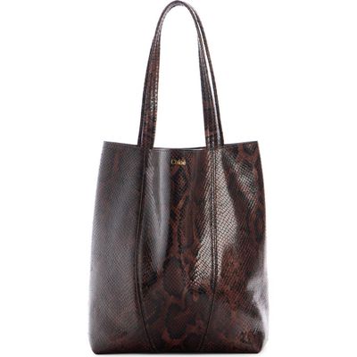 Chloé Chloé Large Spin Snakeskin Embossed Leather Tote