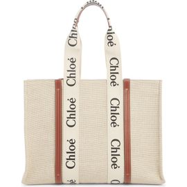 Chloé Chloé Large Woody Logo Strap Canvas Tote