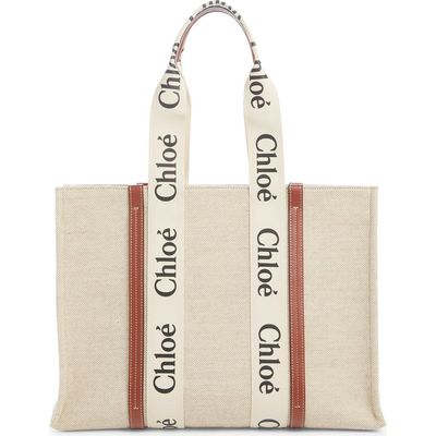 Chloé Chloé Large Woody Logo Strap Canvas Tote