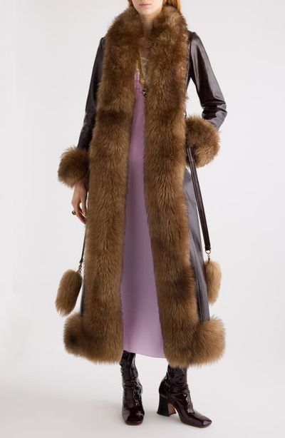 Chloé Chloé Leather & Genuine Shearling Long Column Coat
