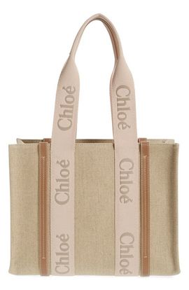 Chloé Chloé Medium Woody Linen Canvas Tote