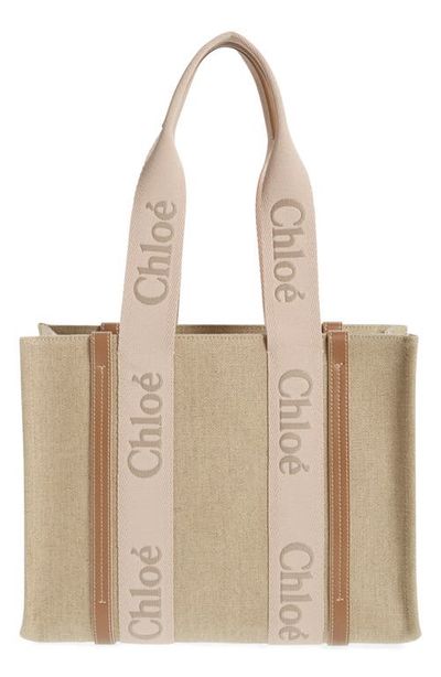 Chloé Chloé Medium Woody Linen Canvas Tote