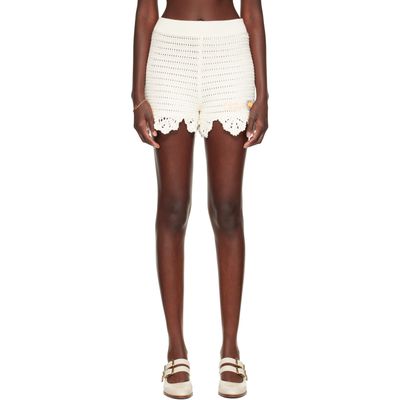 Chloé Chloé Off-White Crochet High-Waisted Logo Mini Shorts