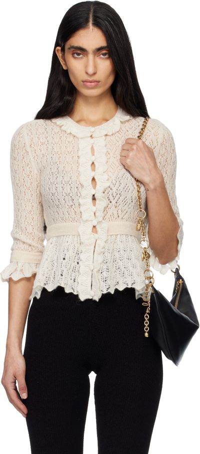 Chloé Chloé Off-White Cropped Ruffle Alpaca & Silk Knit Cardigan