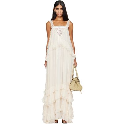 Chloé Chloé Off-White Silk Mousseline & Lace Sleeveless Layered Maxi Dress