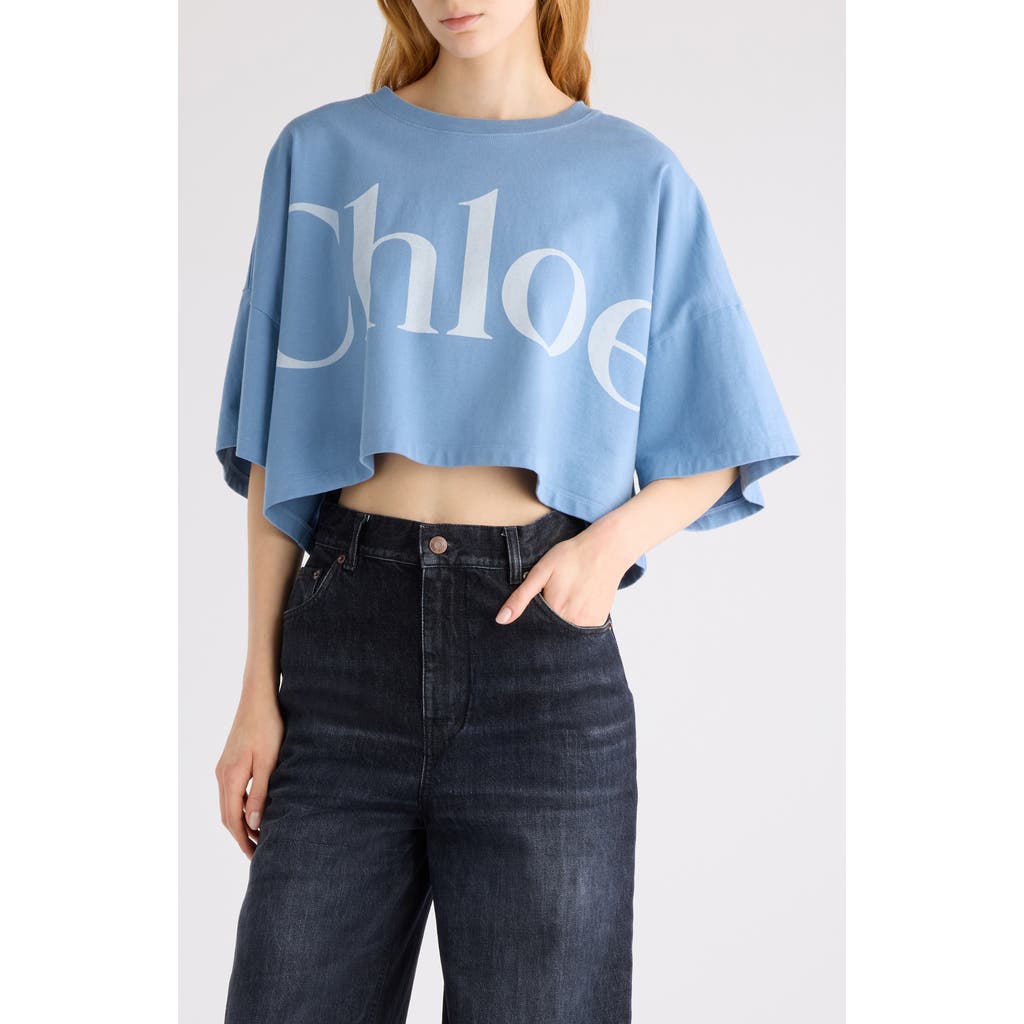 Chloé Chloé Oversize Signature Logo Crop Graphic T-Shirt