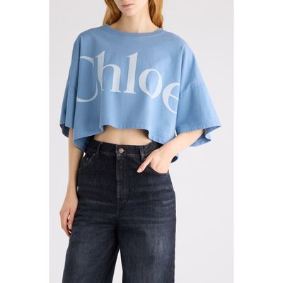 Chloé Chloé Oversize Signature Logo Crop Graphic T-Shirt