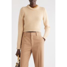 Chloé Chloé Padded Crewneck Cashmere & Cotton Crop Sweater