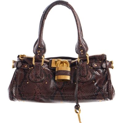 Chloé Chloé Paddington Snakeskin Embossed Leather Satchel