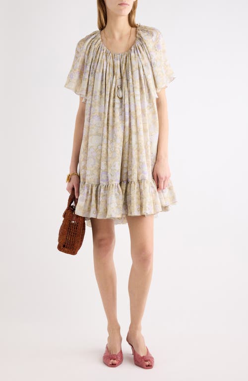 Chloé Chloé Painted Flowers Gathered Silk Charmeuse Dress