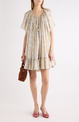 Chloé Chloé Painted Flowers Gathered Silk Charmeuse Dress