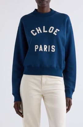 Chloé Chloé Paris Logo Appliqué Cotton Fleece Crop Sweatshirt